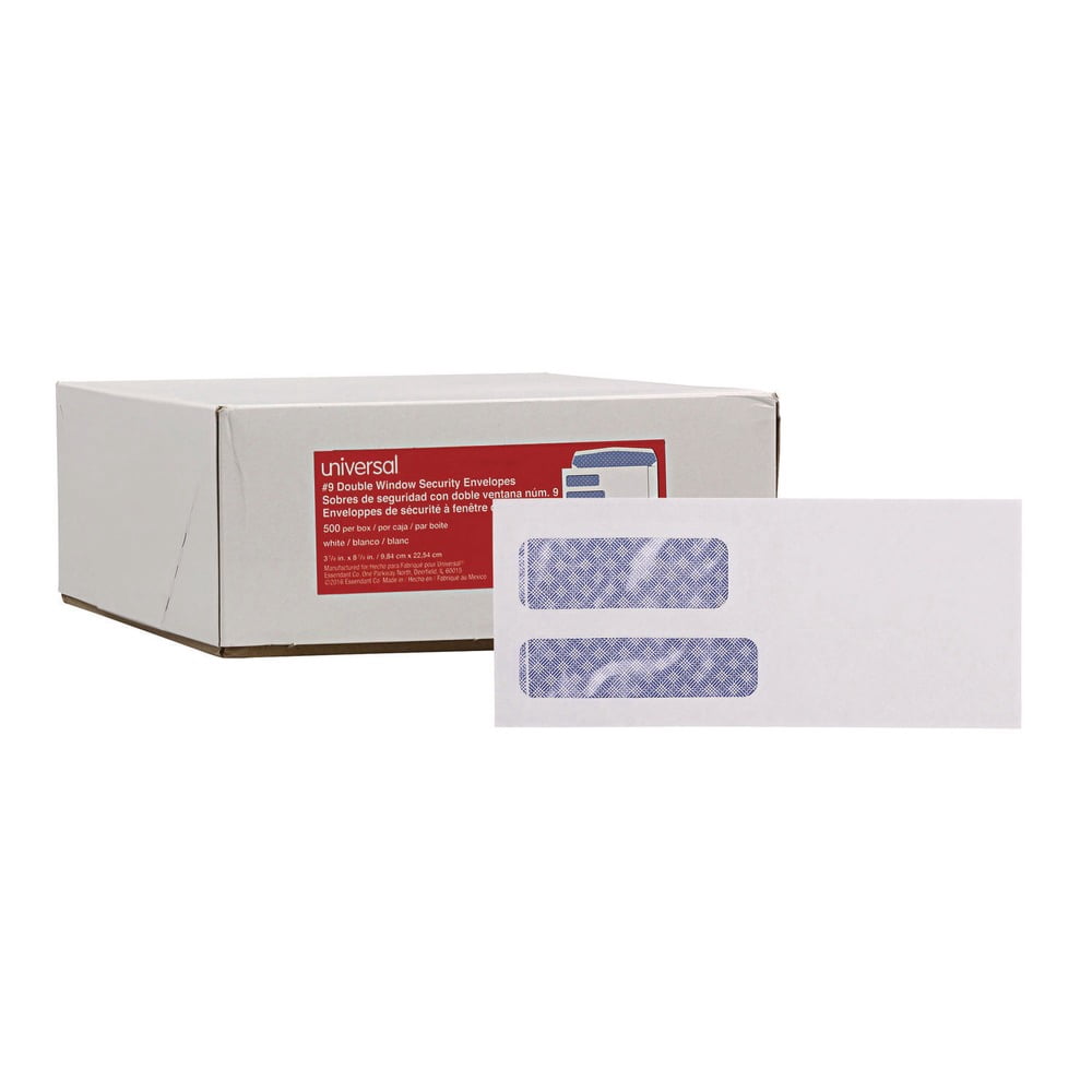Universal UNV36301 3.88 in. x 8.88 in. #9 Commercial Flap Gummed Double Window Business Envelopes - White (500/Box)