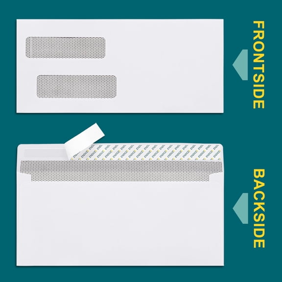 Double Window Check Envelopes Self Seal 3 5/8 x 8 5/8" Bright White 24lb Paper 100 Pack