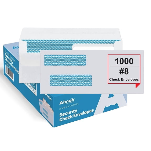 QuickBooks & Quicken Check Envelopes, Double Window Security Tint, 3 5/8 x 8 11/16 Inches, Self-Sealing, 1000 Pack, White