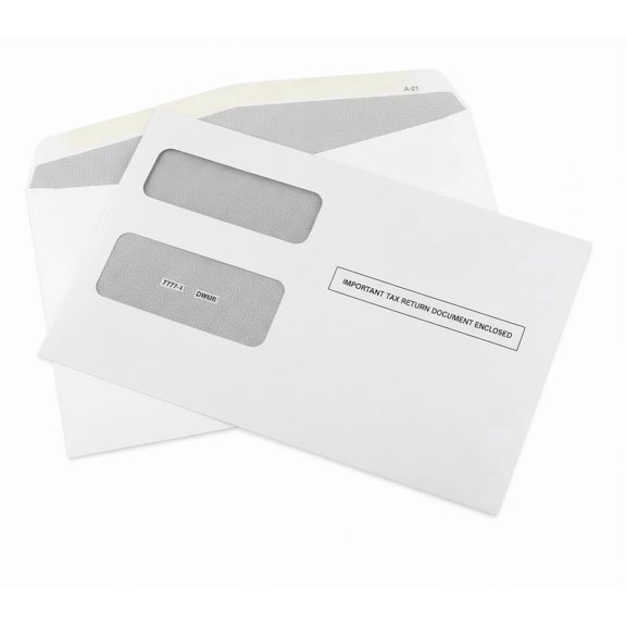 Double-Window Tax Envelopes 5 5/8 x 9 Inch 25 Pack Paper Gummed Flap