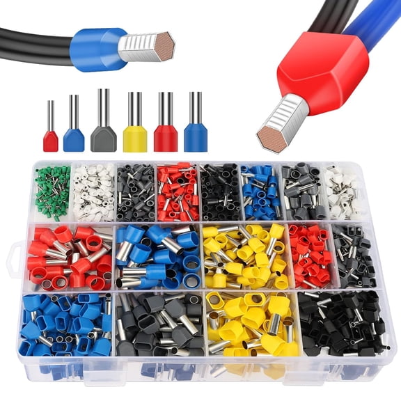 Double Wire Ferrule Kit 8-22 AWG, 750Pcs Dual Bootlace Ferrule Kit Wire Ferrules Twin Ferrules Connectors Wire Terminal Connector, Insulated Cord Pin End Terminal Great Assortment Ferrules Kit