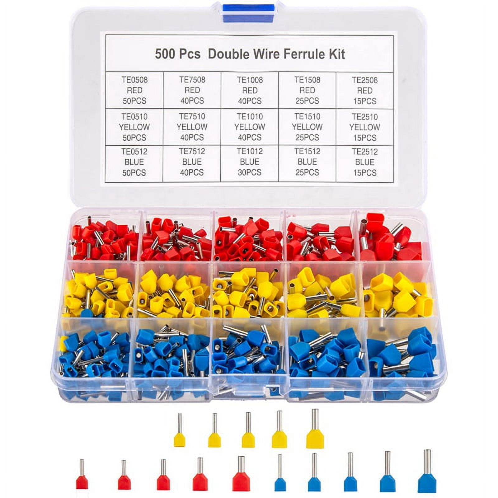 Double Wire Ferrules Kit, 500Pcs Wire Ferrule Terminals, Insulated Ferrule Crimp Pin Termi2Xk8882