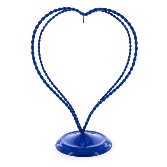 Double Wire Heart Twisted Blue Painted Metal Ornament Display Stand 7.8 Inches (Poland)