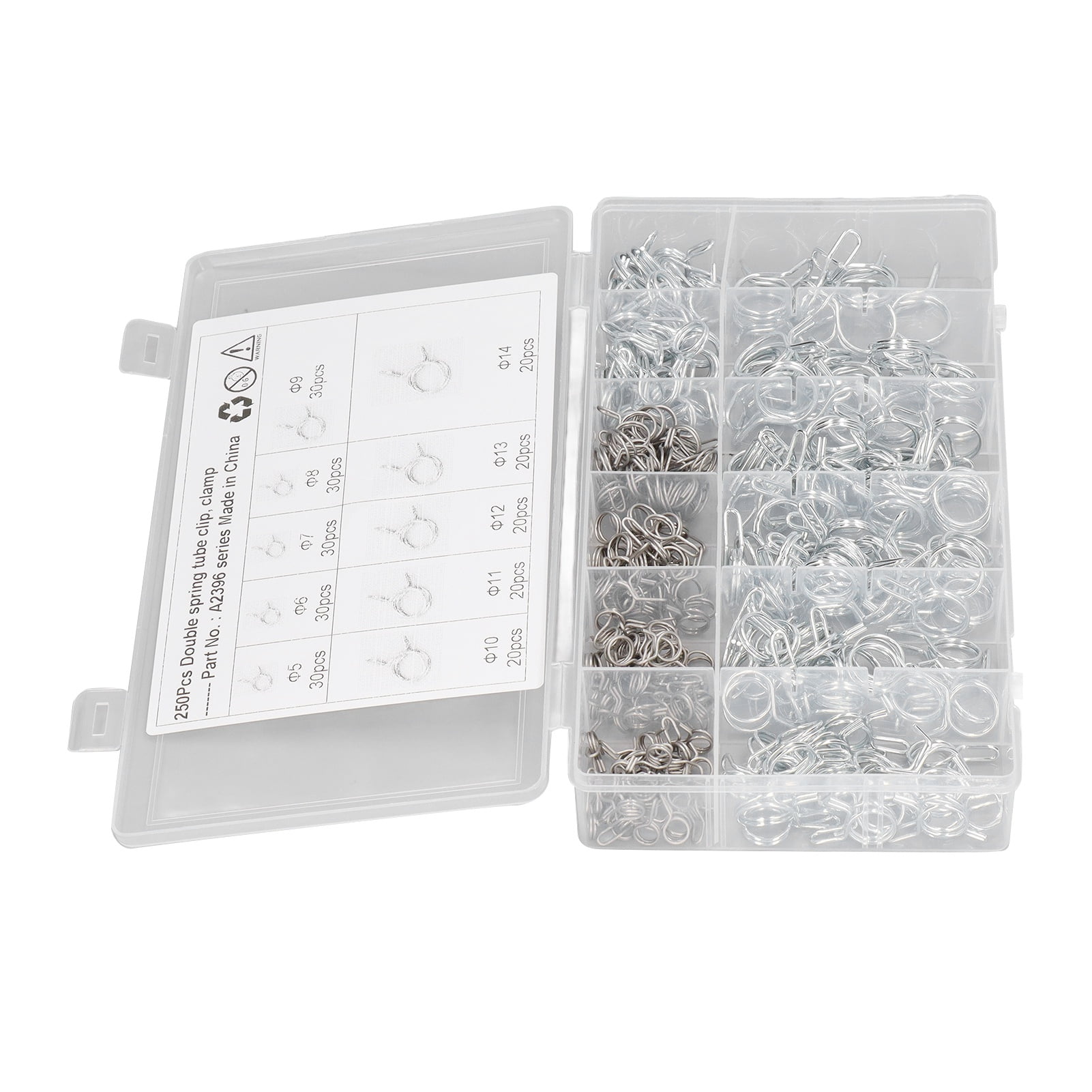 Double Wire Irrigation Hose Clamp, Blue White Zinc 250PCS 10 Specifications Hose Tube Spring