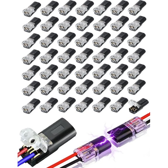 100-Pack Double Wire Plug-in Connector With Locking Buckle – 2 Pin LED Light Strip Connectors, Flame Retardant PA66, No-Strip, 24-12 AWG, Quick Splice