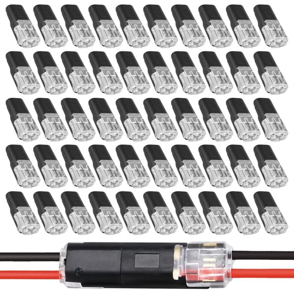 Double-Wire Plug-in Connector Led Light Strip Connectors 2 Pin, Low Voltage Solderless Small Gauge Wire Connectors, No Wire Stripping Cutting 2 Way 2 Pin Led Connector for AWG 20-24 (50 Pcs)