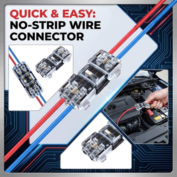 Double-Wire Plug-in Connector with Locking Buckle, 2-Way No-Strip Wire Splicing Connectors, 22-18 AWG Low Voltage T-Type 2-Pin Solderless Electrical Connectors for Vehicle/Audio/LED Strips