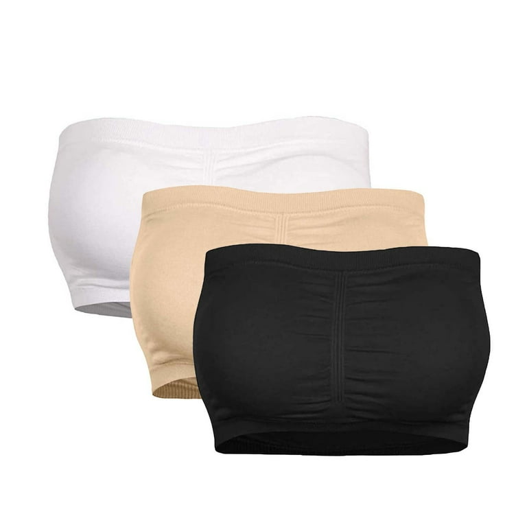 Double Women Plus Size Strapless Bra Bandeau Tube Removable Padded Top Stretchy Tube Tops for Women Tube Top With Built In Bra Strapless Bra No Underwire Wireless Strapless Bras for Women 3PC 2