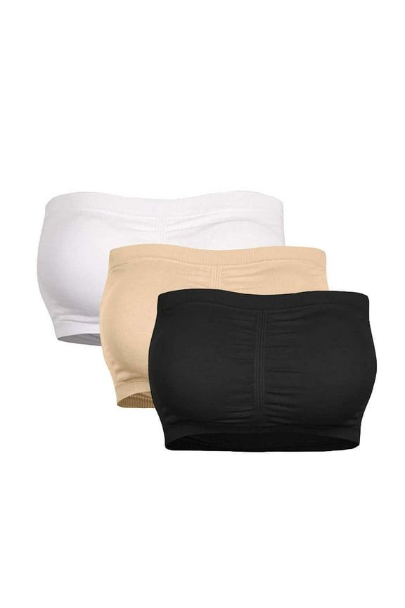 Double Women Plus Size Strapless Bra Bandeau Tube Removable Padded Top Stretchy Tube Tops for Women Tube Top With Built In Bra Strapless Bra No Underwire Wireless Strapless Bras for Women 3PC-2 S
