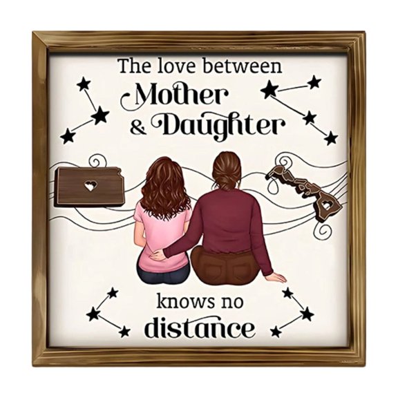 Double Wooden Photo Frame for Mother & Daughter - 2-Opening Heart Design Holds Two Photos - Romantic Walking Hand in Hand Picture Frame for Home Decor & Gift