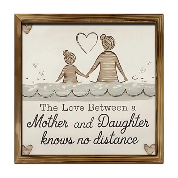 Double Wooden Photo Frame for Mother & Daughter - 2-Opening Heart Design Holds Two Photos - Romantic Walking Hand in Hand Picture Frame for Home Decor & Gift