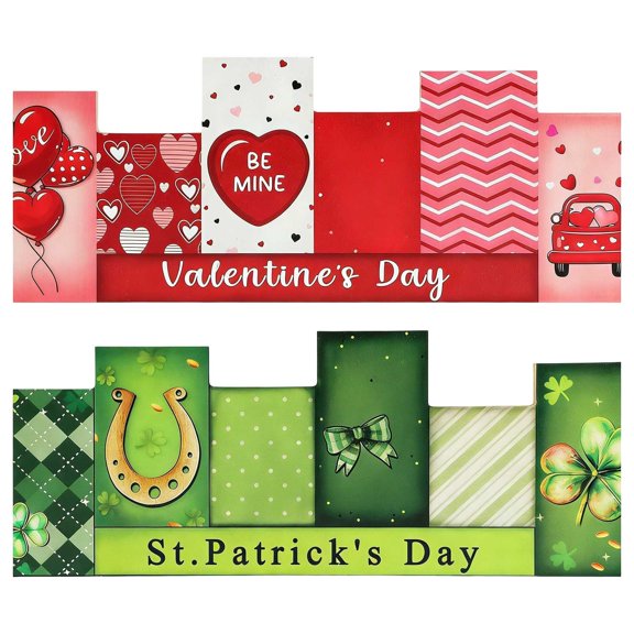 Double Wooden Tabletop Reversible Home And Desk Ornament With Elegant Carvings Creative Fun Easter & Ramadan Home Desktop Ornament Decor Green 34.5x13cm