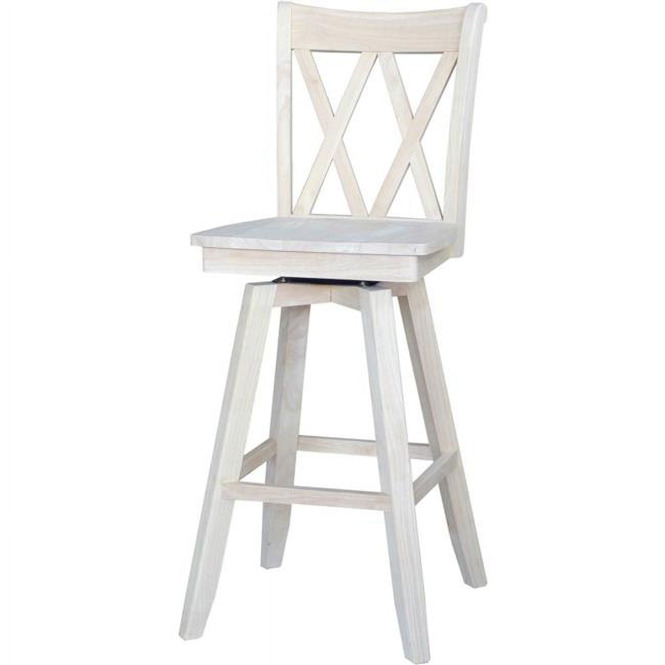 Brown Wood Swivel Bar Height Stool with Double X Back
