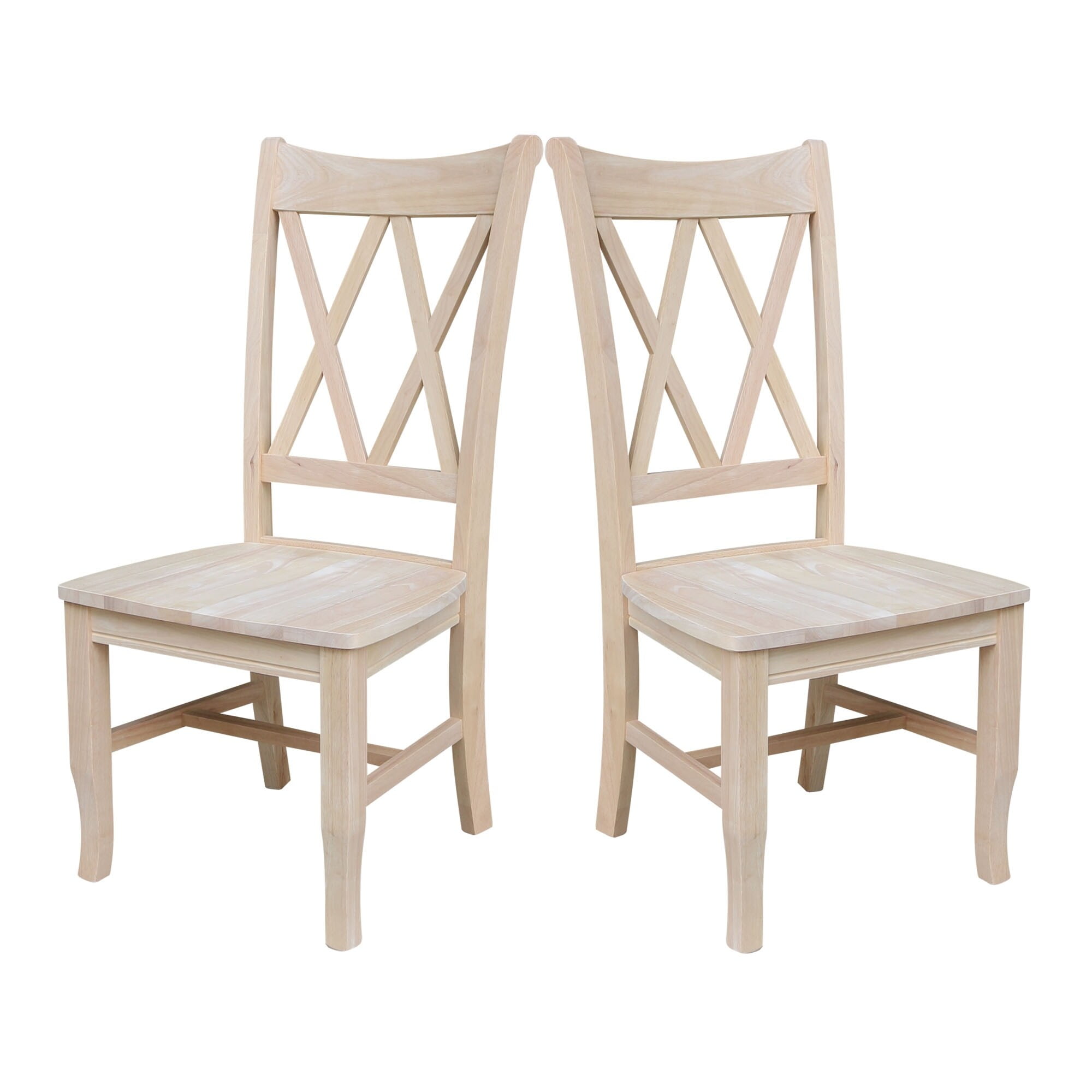 Elegant White Solid Wood High Cross-Back Side Chair, Set of 2