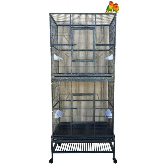 Double X-LARGE Stacker Sturdy Wrought Iron Bird Flight Parrot Breeding Rolling Stand Cage for Cockatiel Conure Canary Aviary Finches Budgies