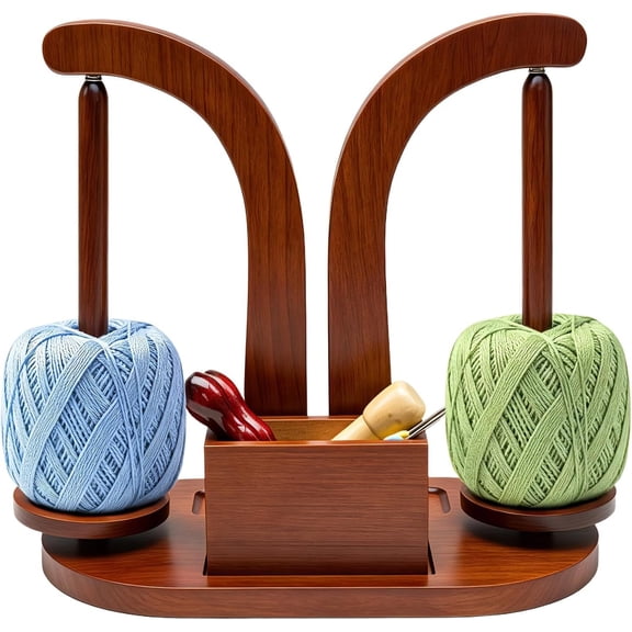 Double Yarn Holder,, Holders for Crocheting, Wooden, , Spinner, Portable, , Spool-Rack, Skein-Dispenser, Carousel, and Cake-Ball-Spindle Organizer,  for knitter, mother
