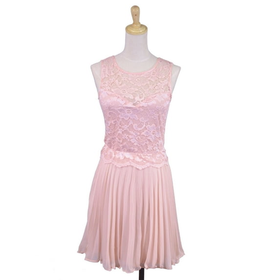 Double Zero Open Back Dress With Lace Sweetheart Neckline Top And Pleated Skirt