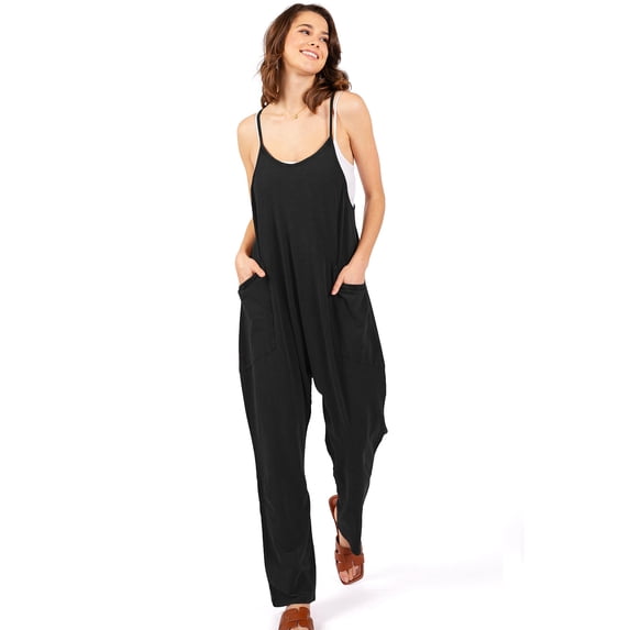 Double Zero Women's Juniors Drop Crotch Maternity Harem Cropped Jumpsuit (Black, Large)