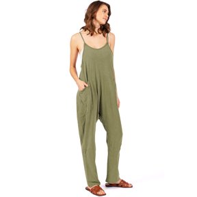 Double Zero Women's Juniors Drop Crotch Maternity Harem Cropped Jumpsuit (Moss, Medium)