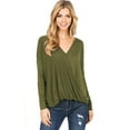 thumbnail image 1 of Double Zero Women's Long Sleeve Surplice V-Neck Blouse (M, Olive), 1 of 3