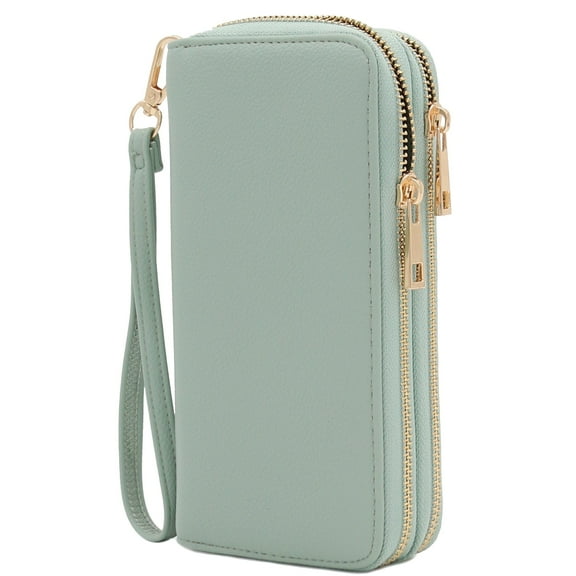 FashionPuzzle Double Zip Around PU Leather Wristlet Wallet (Mint)