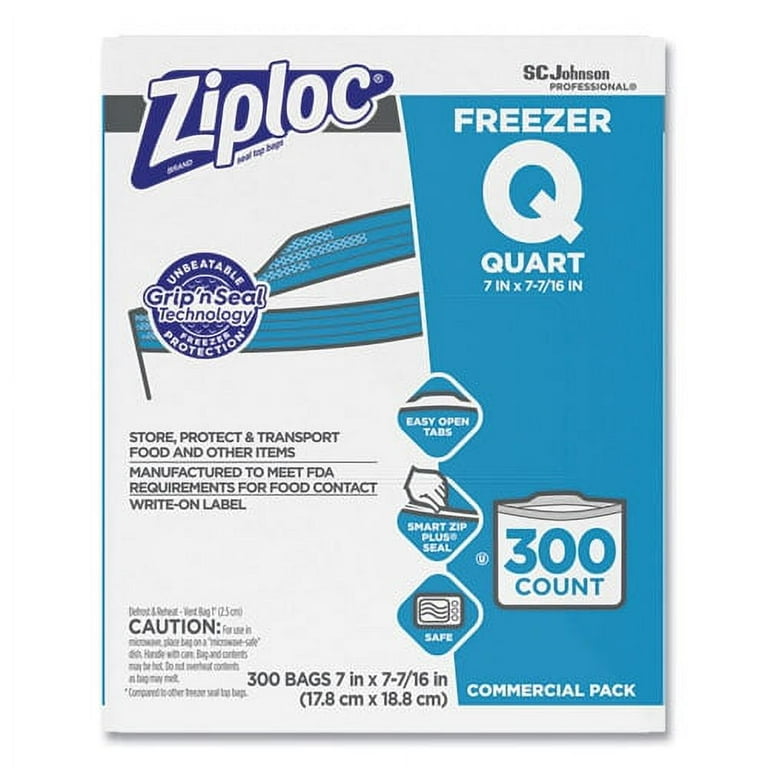 Double Zipper Freezer Bags, 1 qt, 2.7 mil, 7