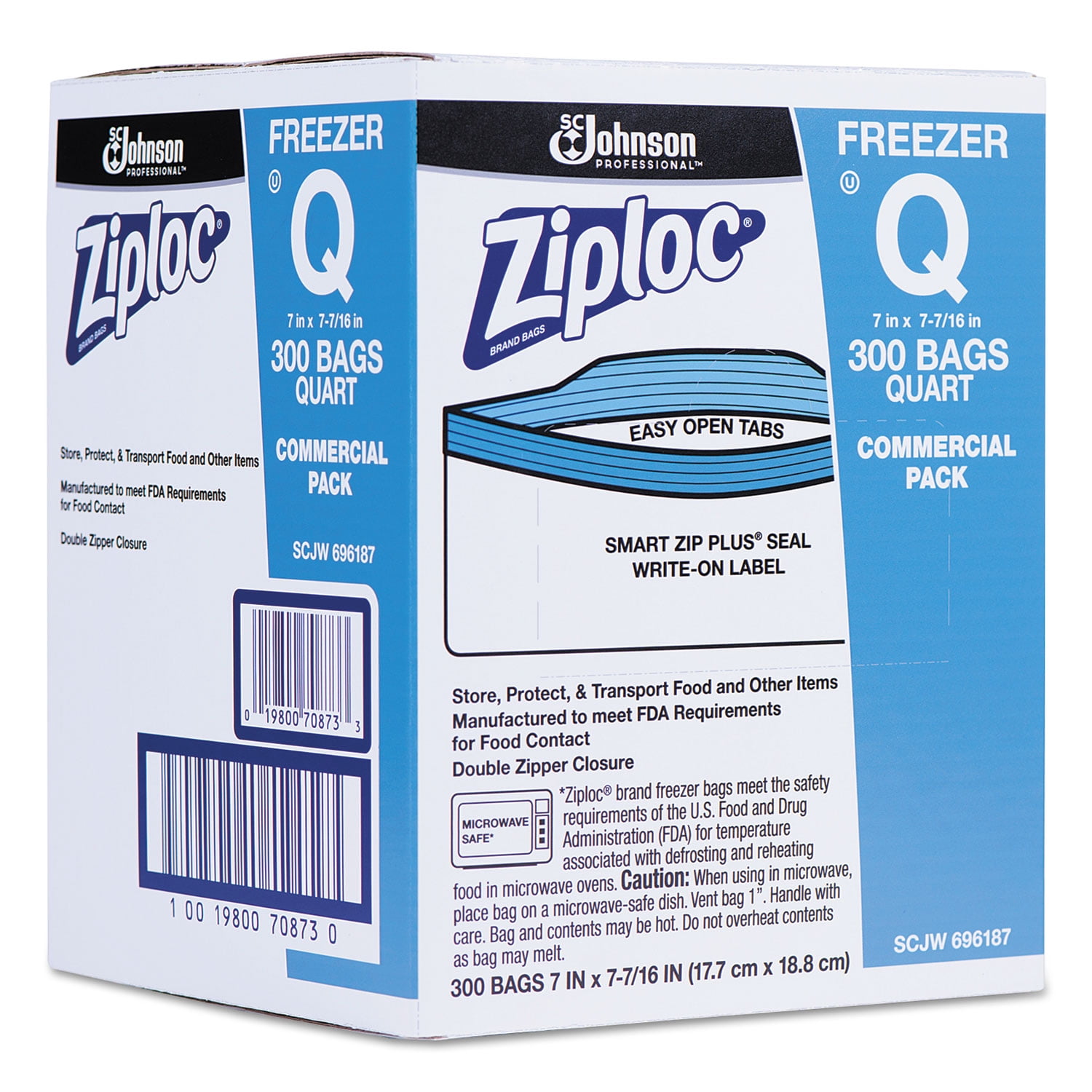 Double Zipper Freezer Bags, 1 qt, 2.7 mil, 7 x 7.75 , Clear, 300/Carton | Bundle of 5 Cartons