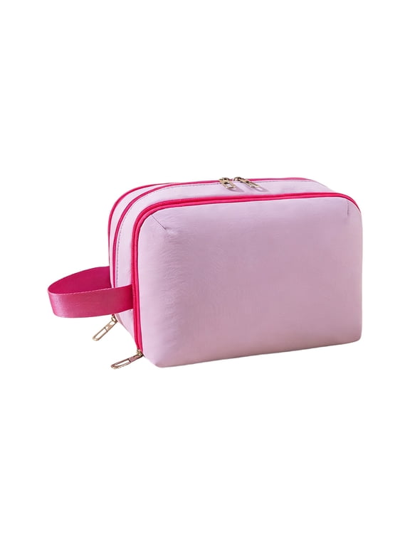 Double Zipper Travel Toiletry Bag, Two Compartment Cosmetic Organizer for Makeup and Skincare, Portable Travel Pouch, Purple