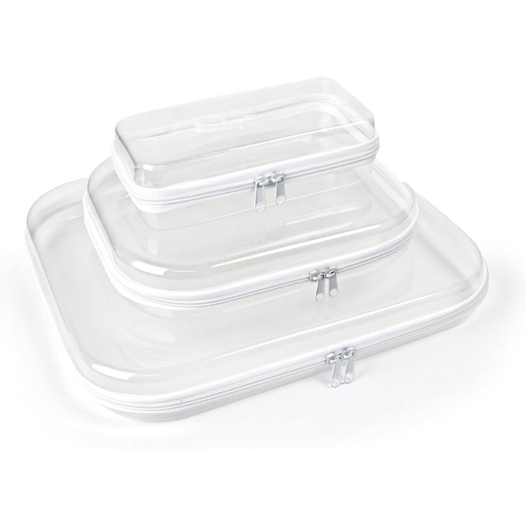 Double Zippered Hard Pouch Hard Clear Zipper Case Zipper Hard Bag Box Toy Box Clear Cosmetics Bag Hard Plastic Clay Storage Organizer Bin Zip Up Hard Shell Case Clear Toy Storage 20 25 5cm