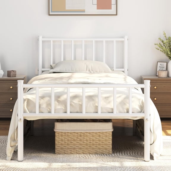 Double bed frame, metal platform bed frame, mattress base, with spindle-shaped headboard and footboard/no need for spring mattress/under-bed storage space/stable support and easy to install