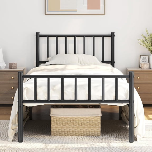 Double bed frame, metal platform bed frame, mattress base, with spindle-shaped headboard and footboard/no need for spring mattress/under-bed storage space/stable support and easy to install