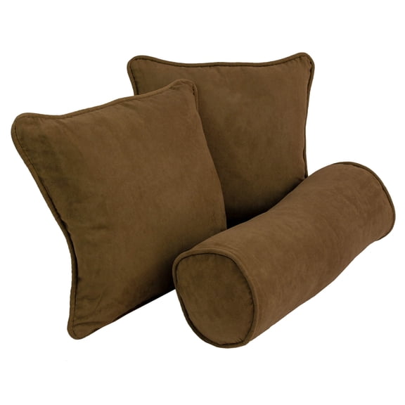 Double-corded Solid Microsuede Throw Pillows with Inserts (Set of 3) - Chocolate