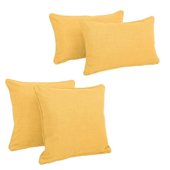 Double-corded Solid Outdoor Spun Polyester Throw Pillows with Inserts (Set of 4), Lemon