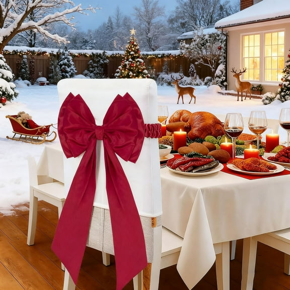 Double-decker Chair Sashes Christmas Red Chair Bows for Chairs 11.8*29.5“ Elastic Red Velvet Sashes Chairs Bows for Christmas Banquet Home Wedding Events Holiday Event Decor Banquets Party