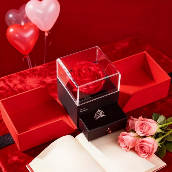 Double-door Eternal Rose Jewelry Box Valentine's Day Gift Packaging Box Earrings Ring Necklace Box Valentines Day Mother's Day Gifts for Her