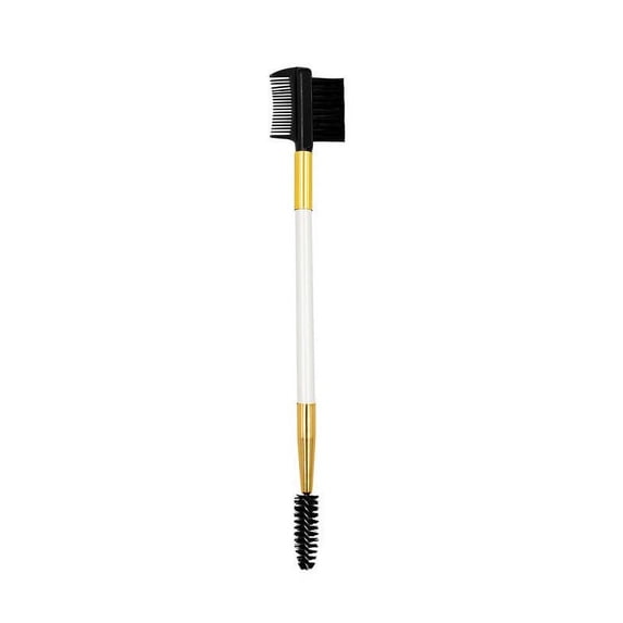 Double eyebrow comb double eyelash scroll eyebrow brush dual-purpose makeup brush,Durable Material Multiple Color Options-White pole gold pipe