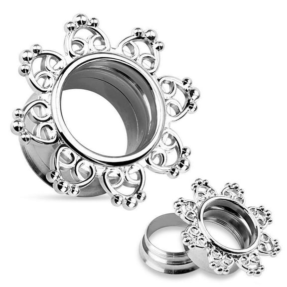 Double flare Tribal hearts filigree ear plugs surgical steel gauges 8g up 16mm