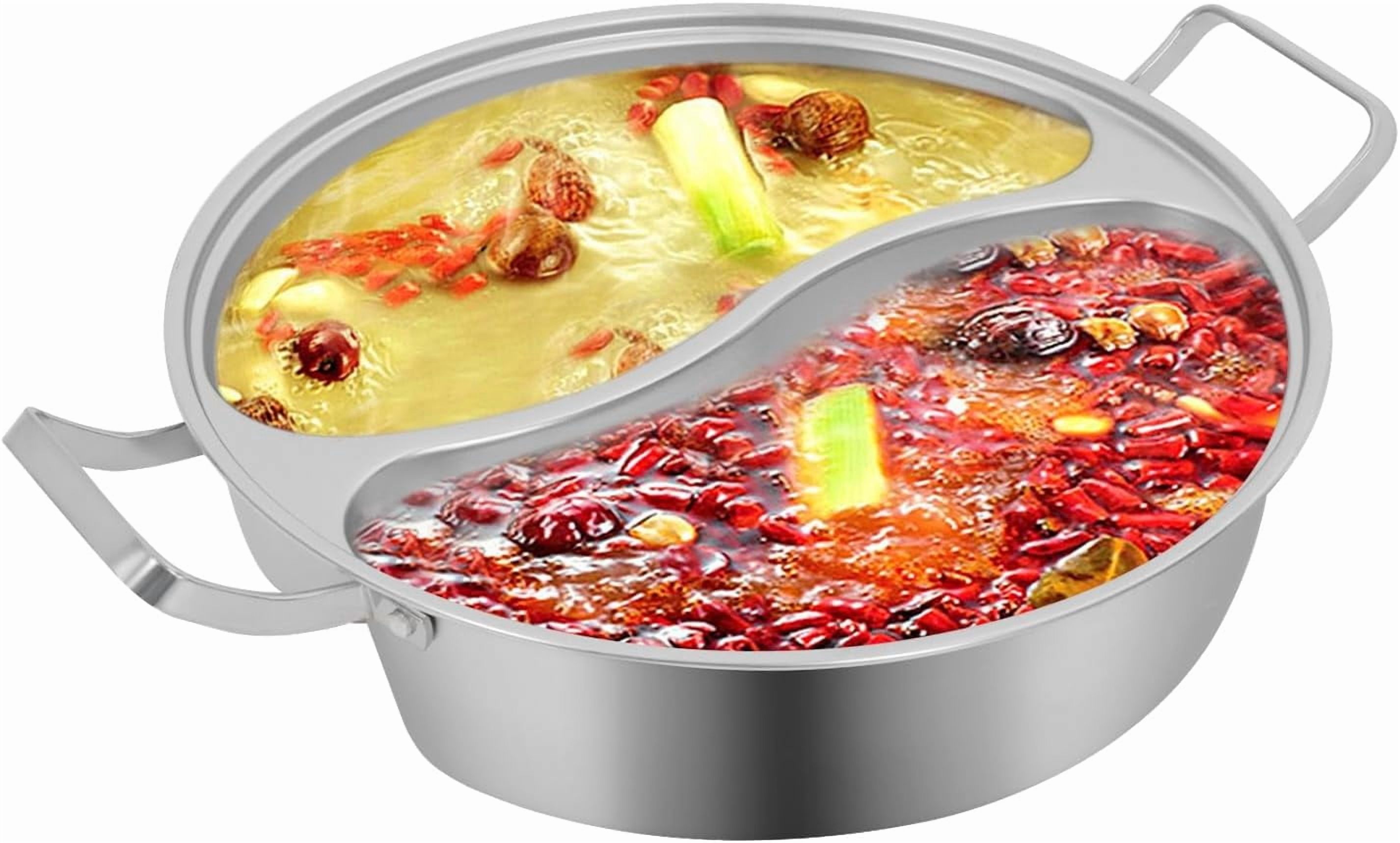 Double-flavor Hot Pot 5L Stainless Steel Hot Pot with Divider and Clear ...