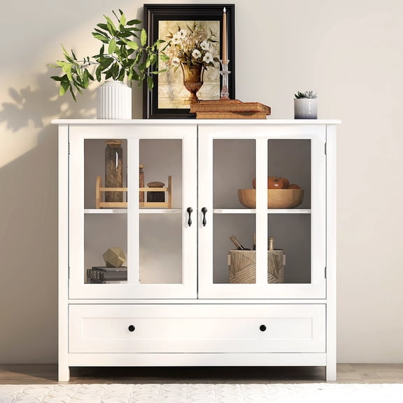 Double glass door buffet storage with unique handle / Use as sideboard or kitchen storage
