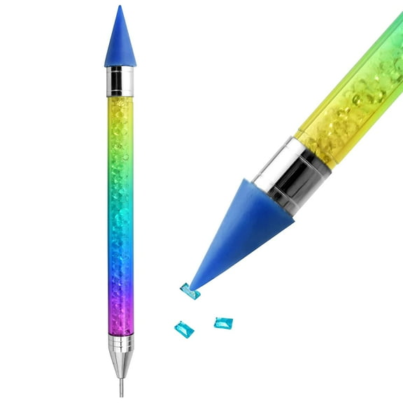Double-head Blue Wax Picker for Rhinestone Rainbow Handle Dotting Pen Acrylic Gem Pick Up Applicator Tool