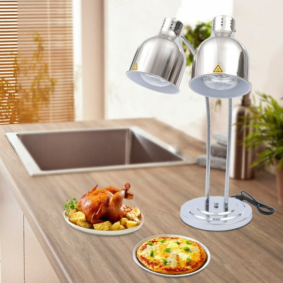 Double-headed Food Heating Lamp Food Heating Warmer Lights 360° Rotatable Hose Portable Infrared Light Food Heating Lamp Double Head Food Warmer Light 2 Bulbs Heat Lamp Food Warmer Stand
