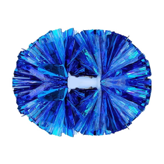 Double-headed Metallic Pom Poms Cheerleading Flower Ball with Handle Team Sports Spirit Party Kids Adults Cheer Pompoms -Blue