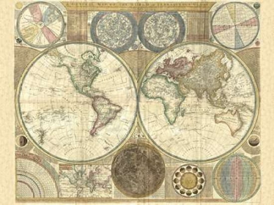 Double hemisphere map of the world 1794 Canvas Art - Samuel Dunn (22 x 28)