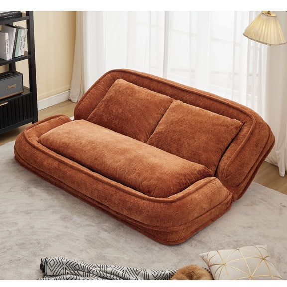 Double human dog bed,Lazy sofa ,Loveseat,Fits You Pets,Extra Large Floor Couch,Can sit or lie down,2-in-1,5 Adjustable Position, Plump Pillow,2 Seat,Chenille,Orange.