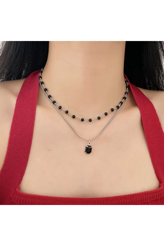 Double-layer Black Beads Onyx Twin Necklace