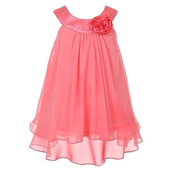 Double layer Chiffon Flower Girls Dresses Lovely Wedding Communion 2-14 Coral, 12size