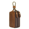 thumbnail image 1 of Double-layer Cowhide Key Bag Zip Type Leather Key Wallet Pouch Bag for Men Women Gift, 5.5*9*4cm, 1 of 10