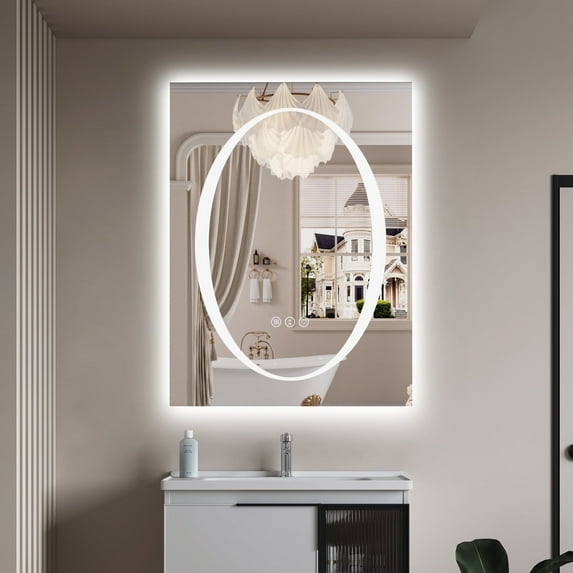 Double-layer LED Bathroom Mirror 24x32 Inch,Wall Mirrors with Anti-Fog Vanity Mirror ,Shatter-Proof,Memory Makeup Mirror with LED Lights