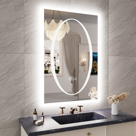Double-layer LED Bathroom Mirror 24x36 Inch,Wall Mirrors with Anti-Fog Vanity Mirror ,Shatter-Proof,Memory Makeup Mirror with LED Lights