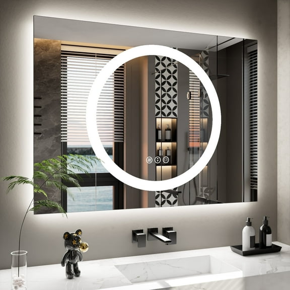 Double-layer LED Bathroom Mirror 48x36 Inch,Wall Mirrors with Anti-Fog Vanity Mirror ,Shatter-Proof,Memory Makeup Mirror with LED Lights
